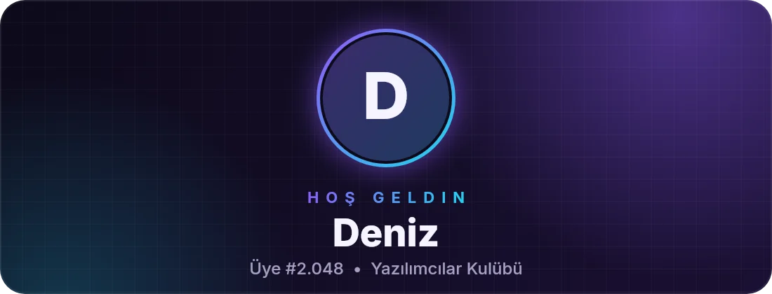 Yeni üye için mor ve camgöbeği tonlarında karşılama kartı